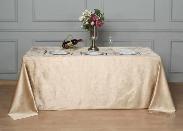 $50.00- 90" x 132" Champagne Velvet Rectangular Linen