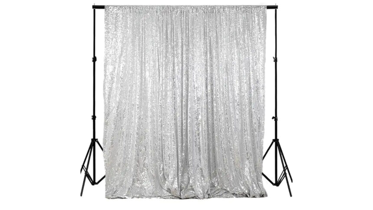 $4.00- 2' Silver Sparkle Curtain Backdrop