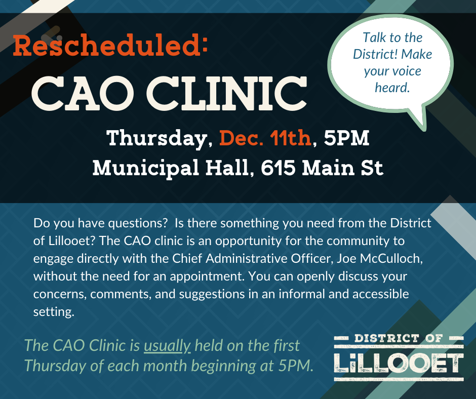 CAO Clinic Rescheduled to Dec. 11th