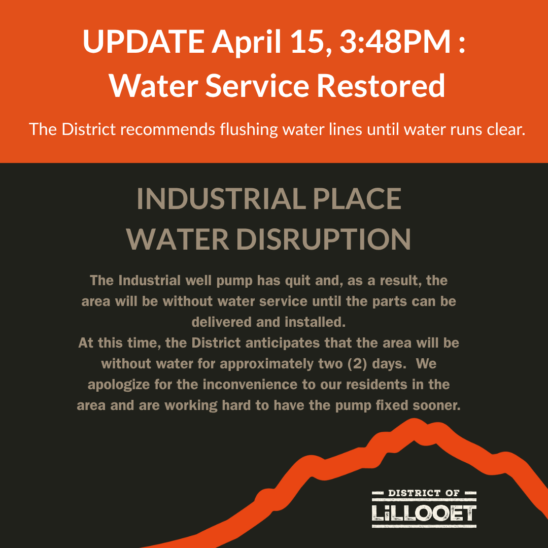 Water Disruption - Industrial Place - UPDATE: Water Service Restored