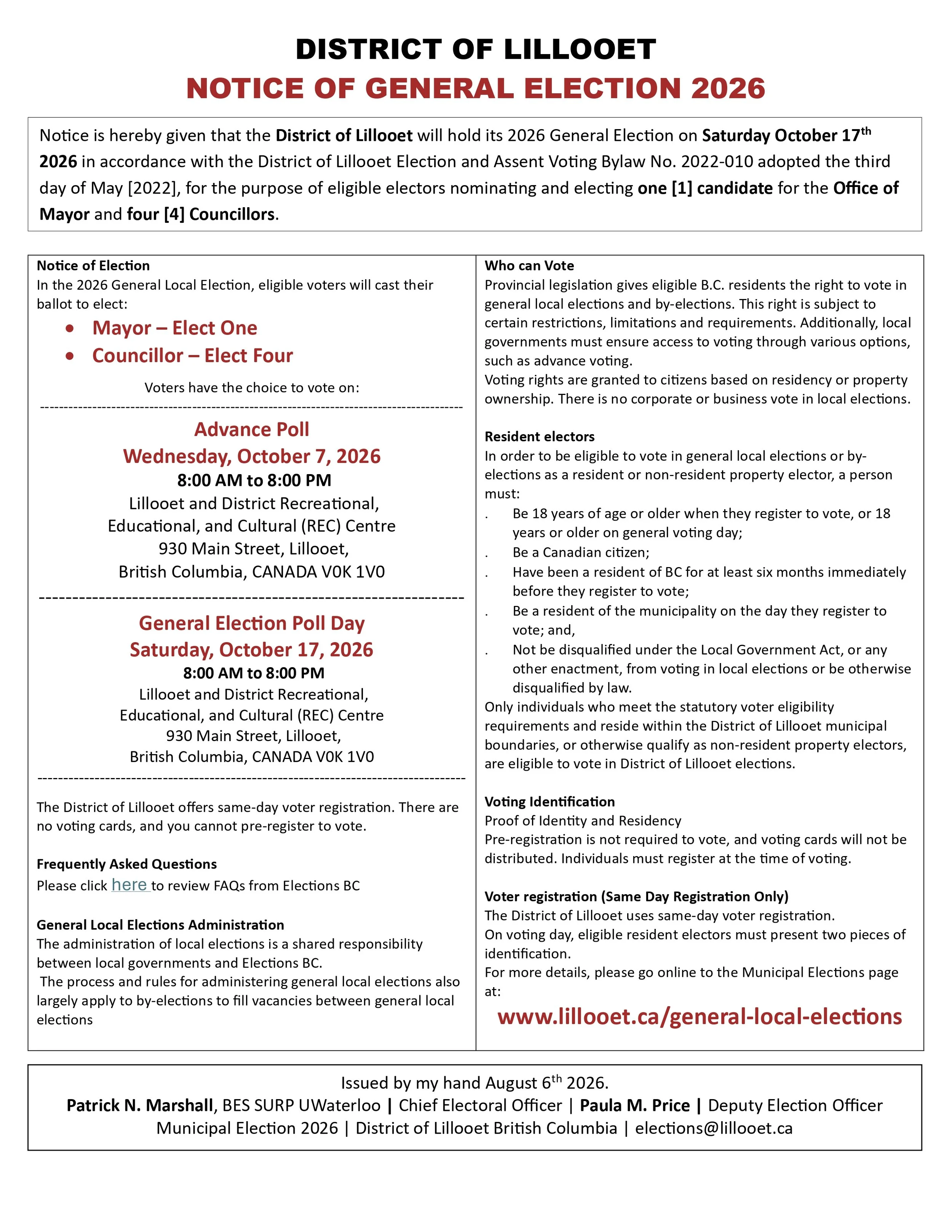 Notice of General Election 2026