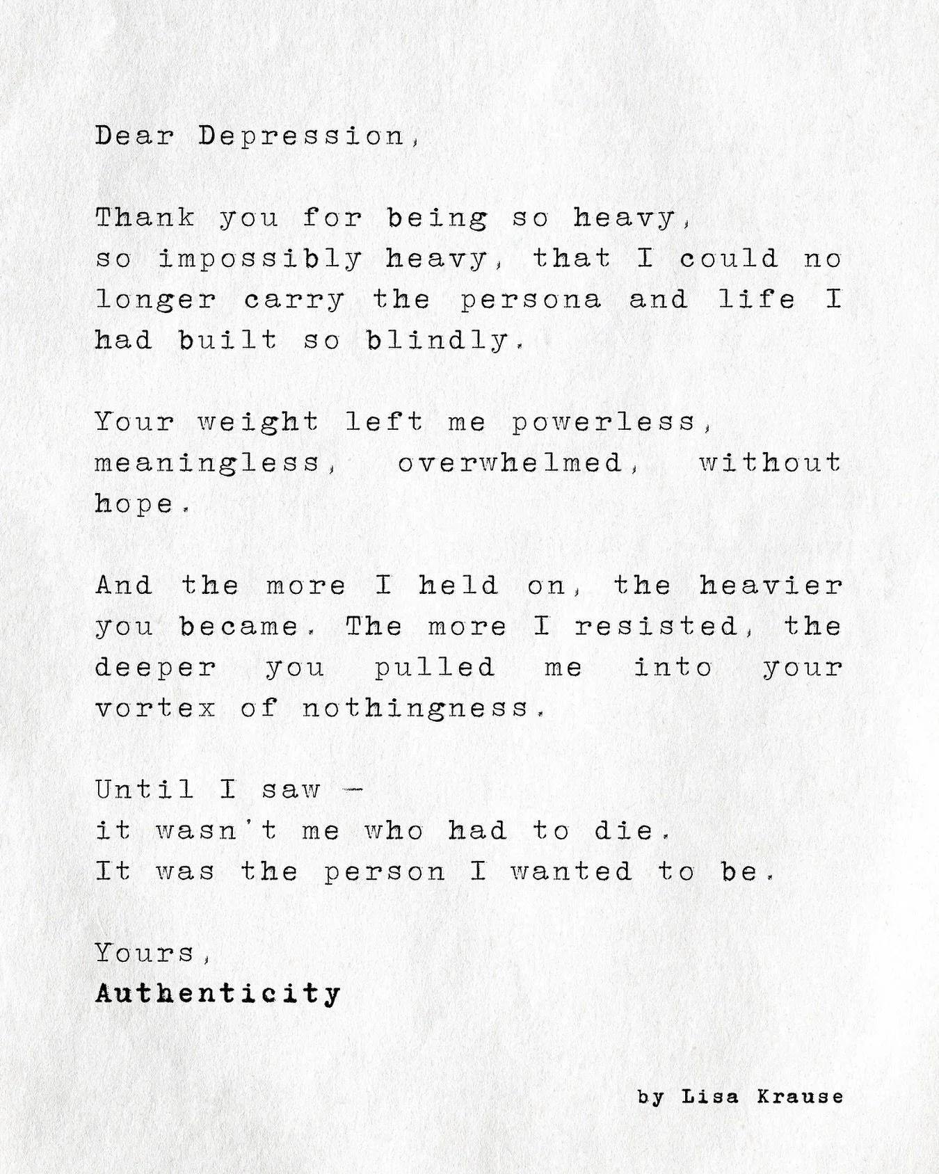 POV: Maybe depression doesn&rsquo;t come to destroy you. Maybe it comes to destroy who you thought you had to be.

⸻

Perspektive: Vielleicht kommt die Depression nicht, um dich zu zerst&ouml;ren.
Vielleicht kommt sie, um das zu zerst&ouml;ren, was d