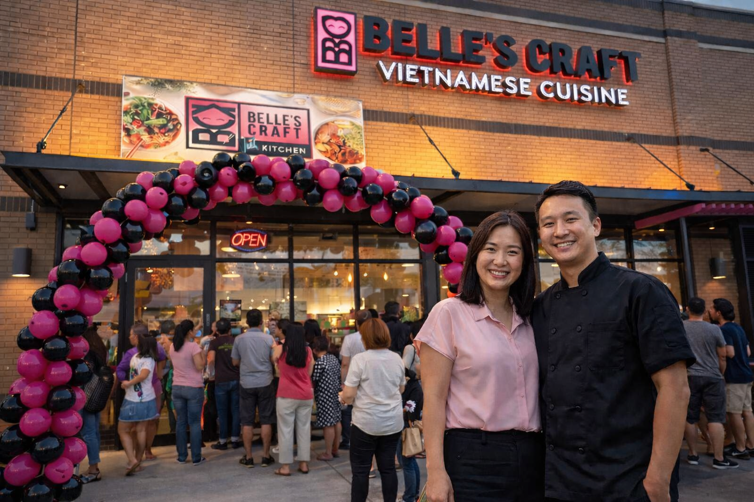 Restaurant Grand Opening Balloon Arch at Dallas Texas designed and serviced by DFW BACKDROPS