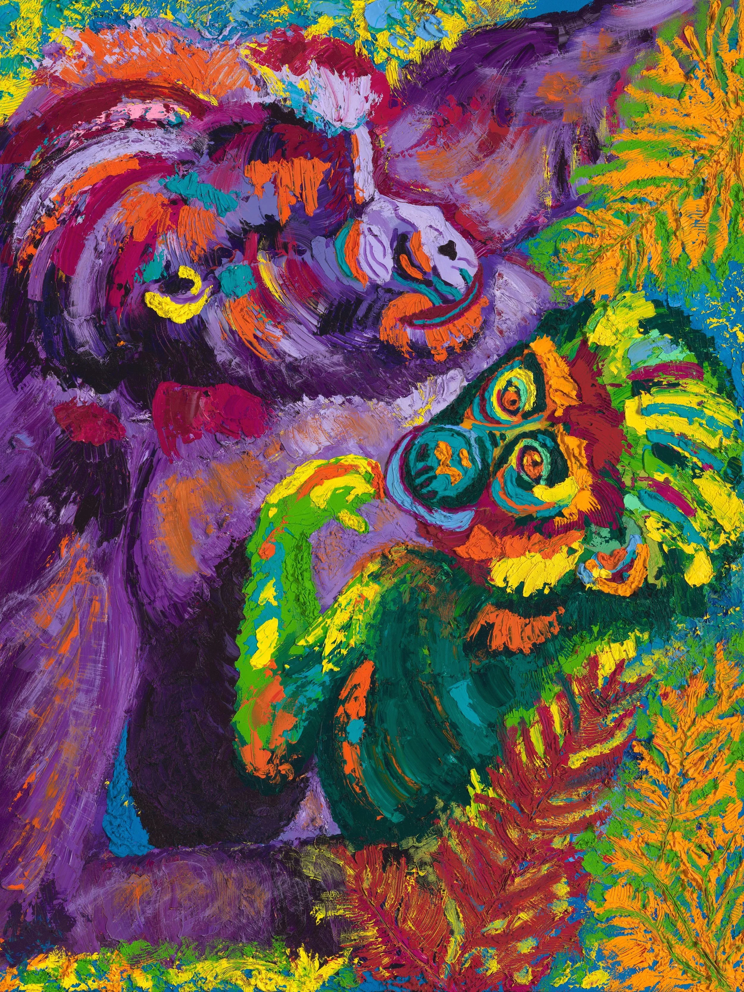 Mother and Baby Gorilla, oil on canvas, 48 x 36 x 1.5