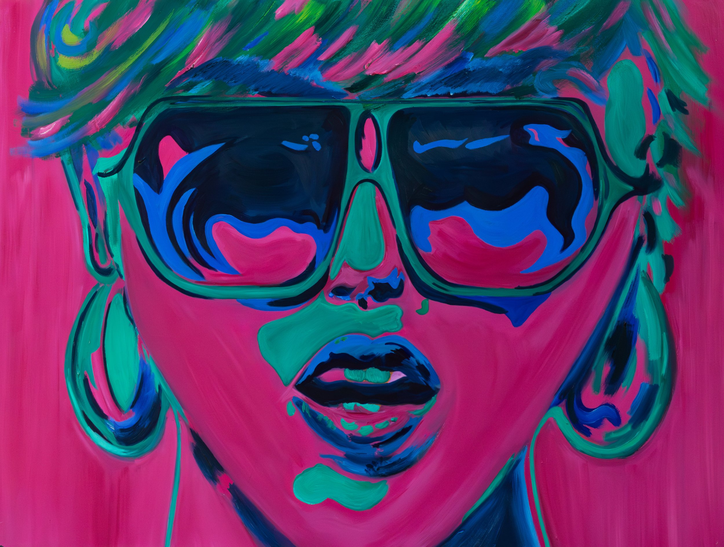 Sunglasses Woman, oil on canvas, 36 x 48 x 1.5 Inches (Online Inspiration)