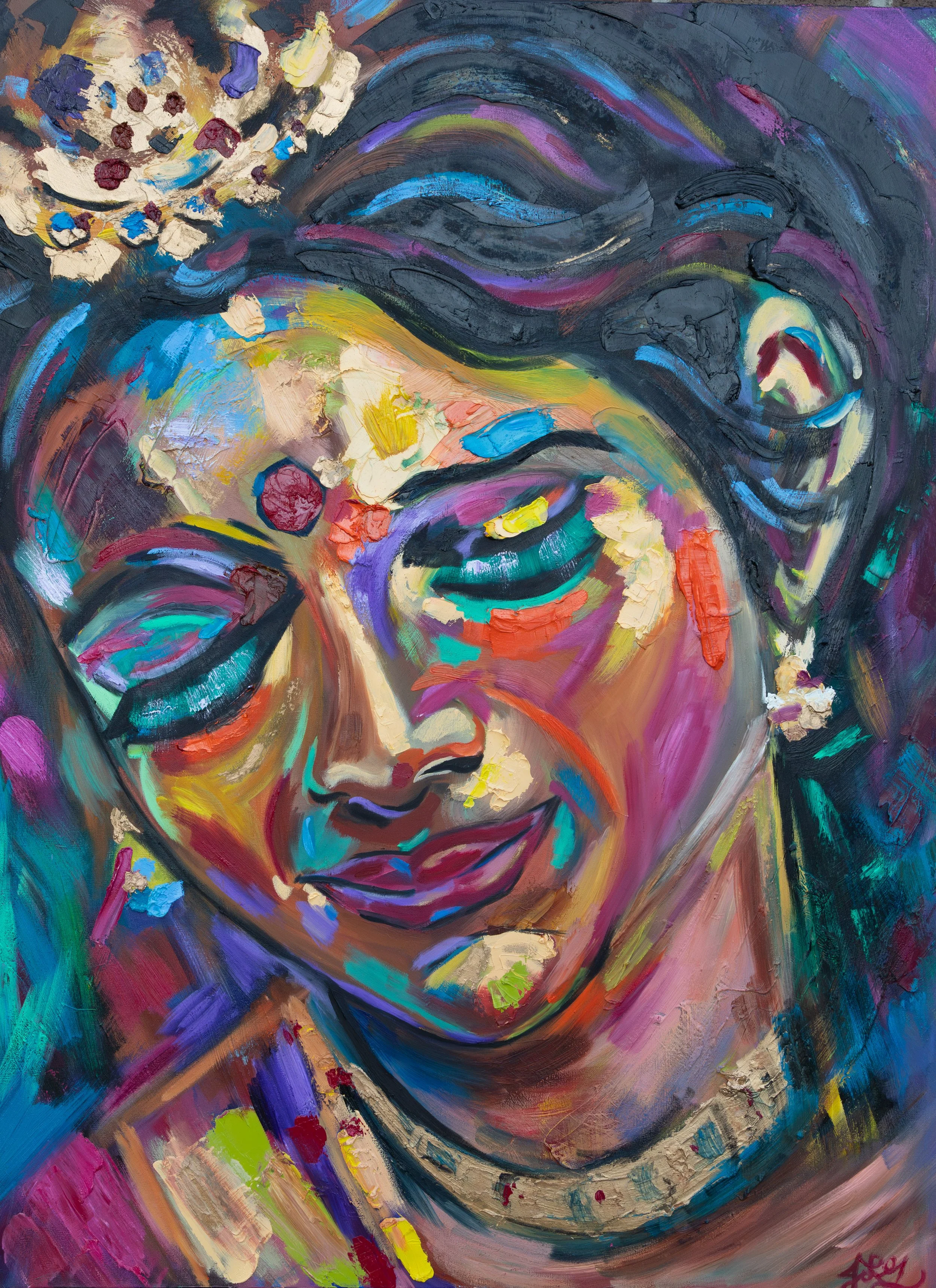 Indian Lady, oil on canvas, 48 x 36 x 1.5 Inches (Online Inspiration)