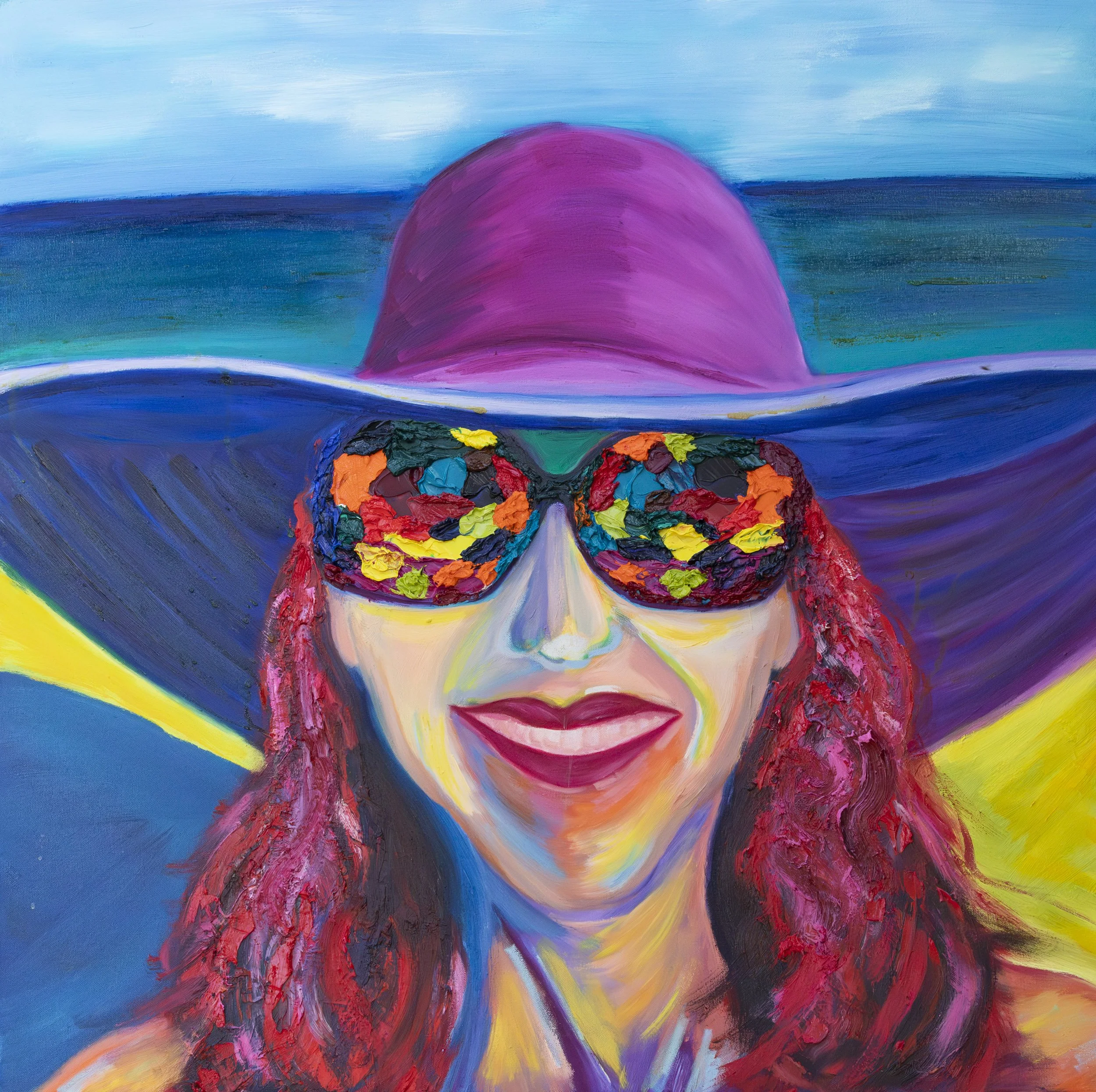 Playa del Carmen Selfie, oil on canvas, 36 x 36 x 1.5 Inches (h x w x d)