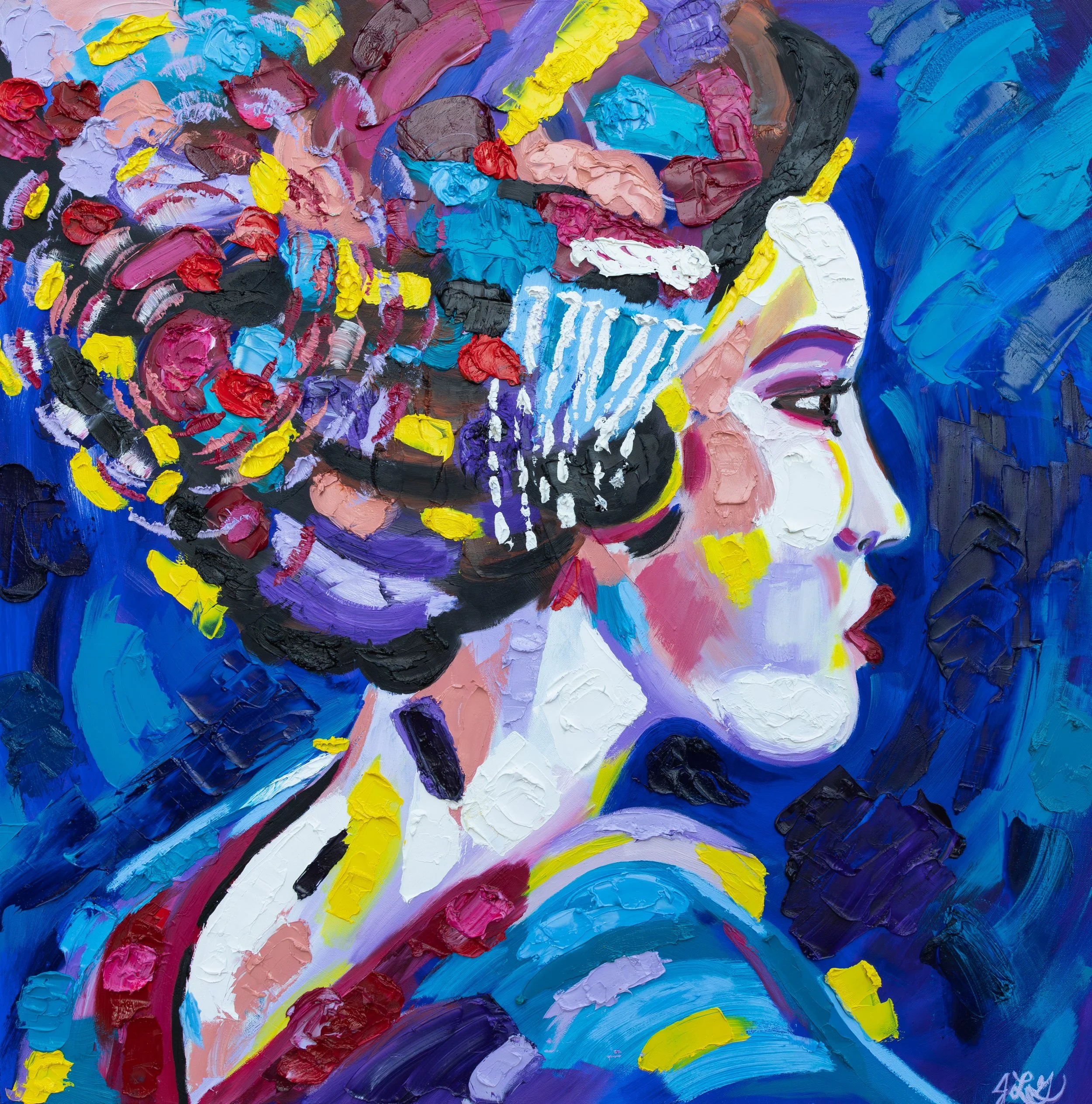 Geisha, oil on canvas, 36 x 36  x 1.5 (Online Inspiration)