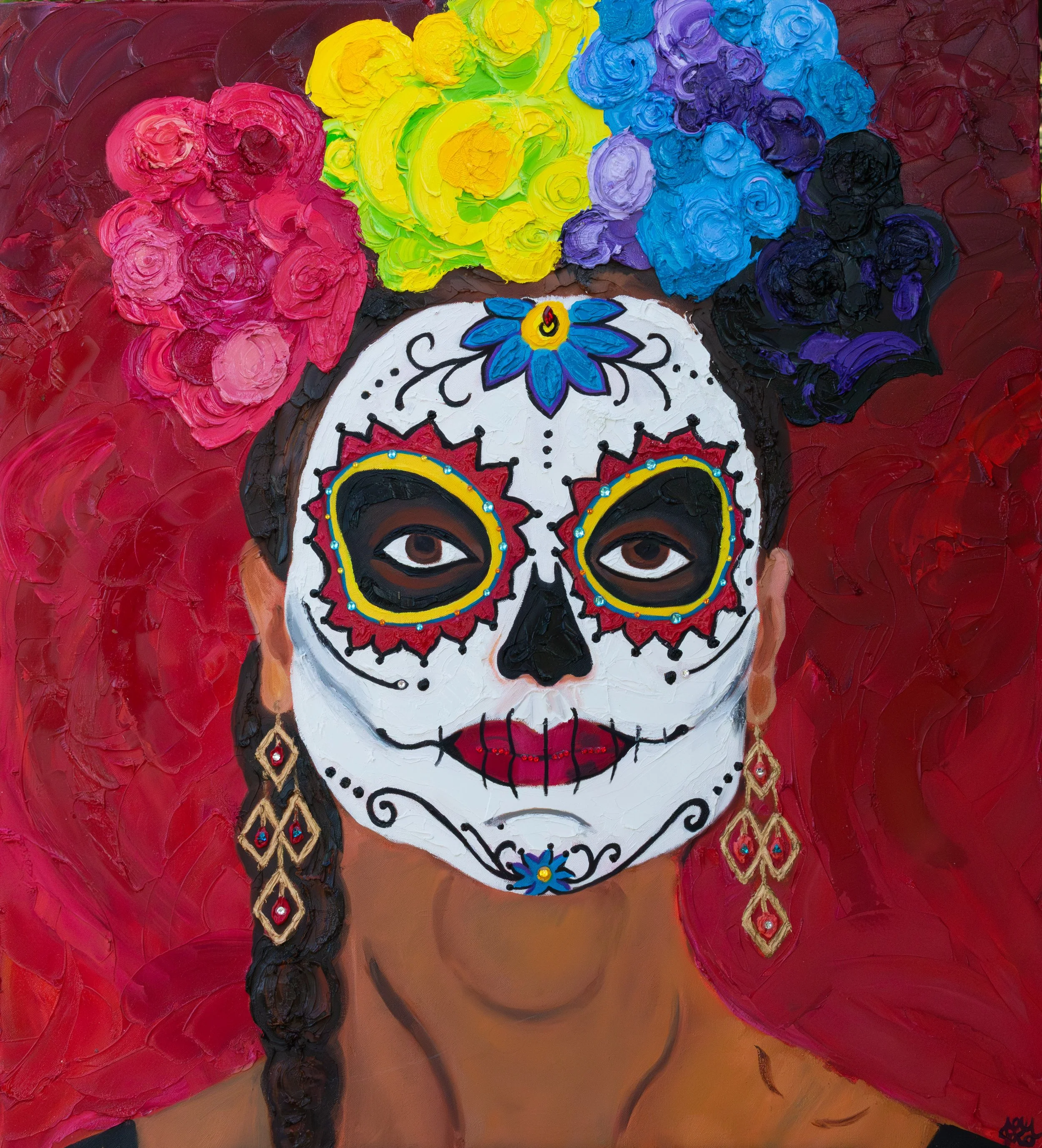 Día De Los Muertos Woman, oil on canvas, 40 x 36 x 1.5 Inches