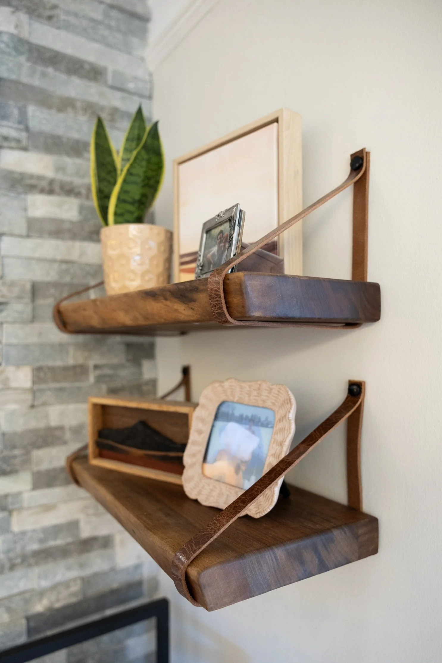 Repurposed shelves from a dining room table