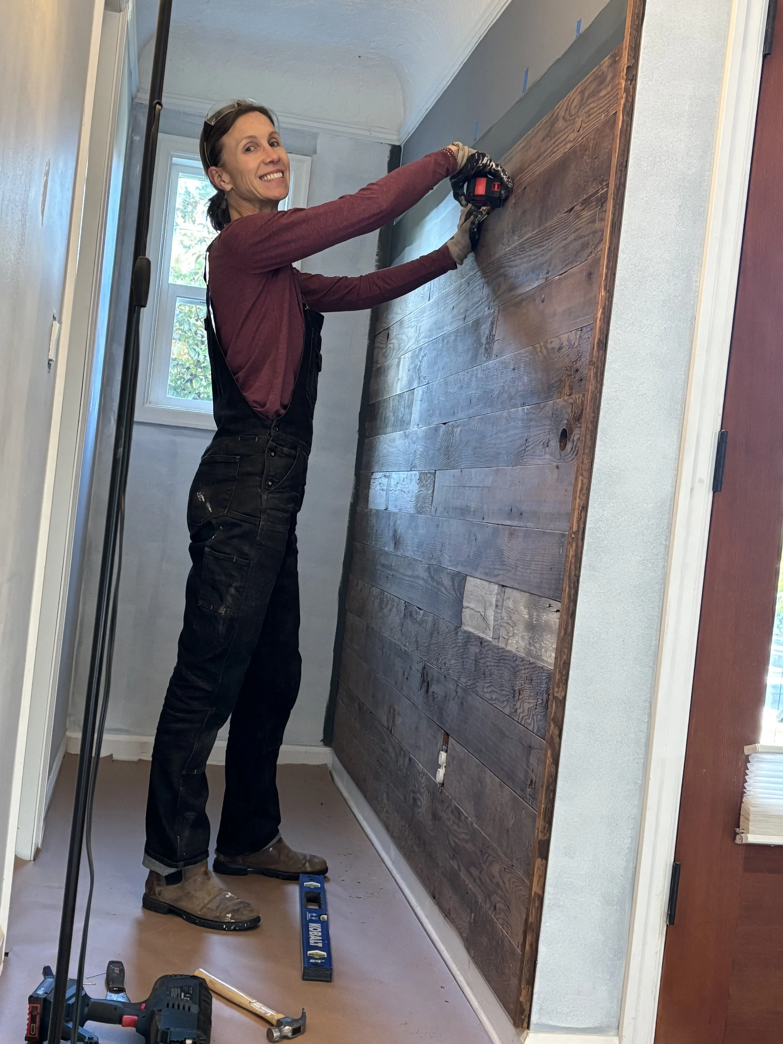 Reclaimed wood coat closet