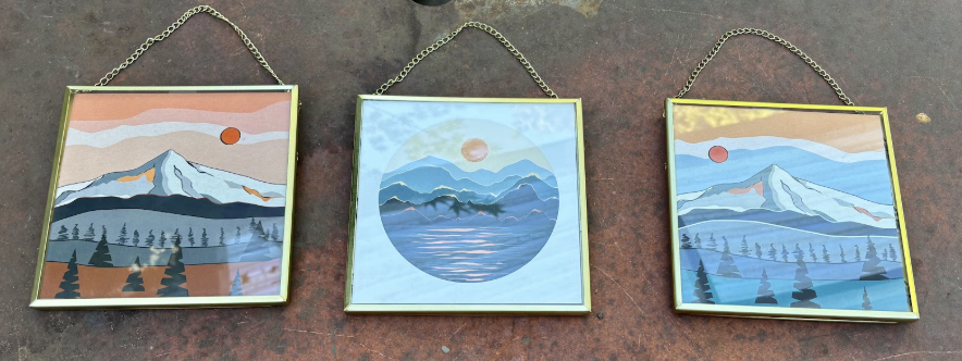 3 Mountain Prints 6.5" Square gold frame $45 Set (ST46)