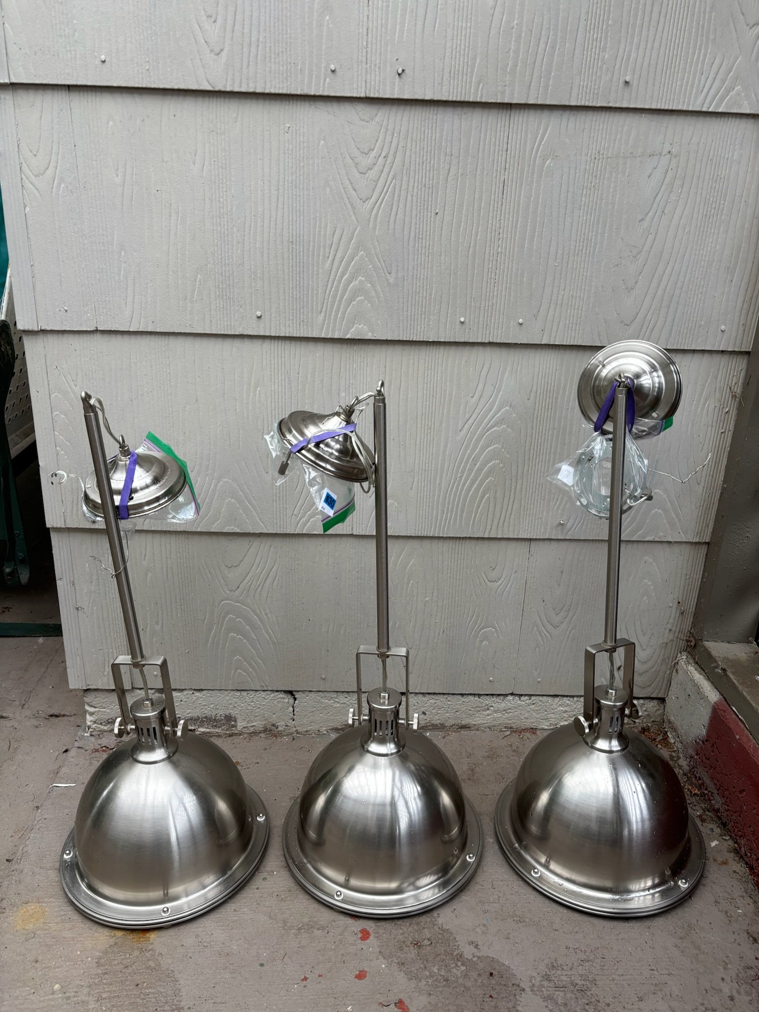 3 Silver Metal Pendant Lamp, 10.5" Diameter Ceiling/Wall Mount $90 Set (ST30)
