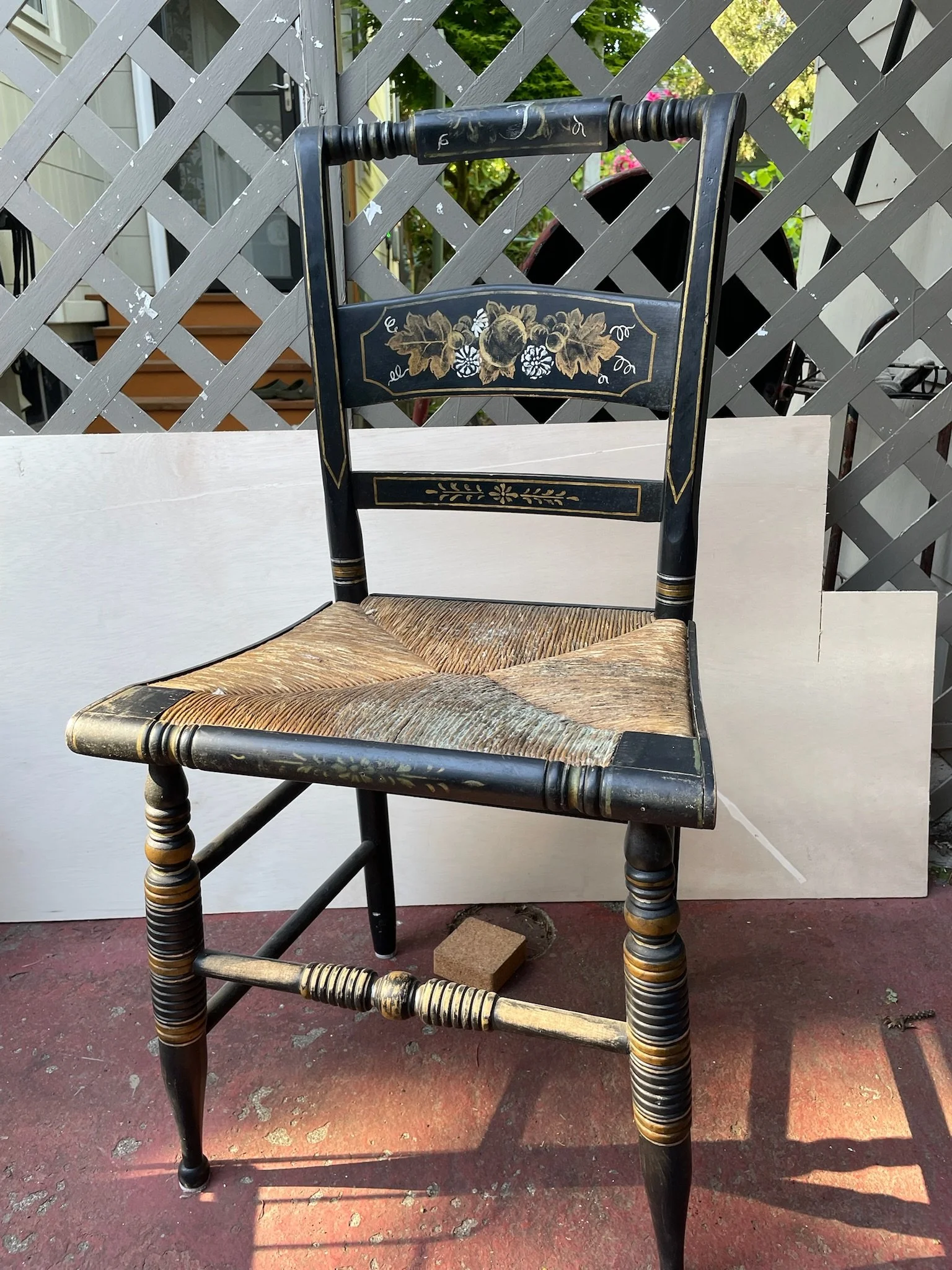2 Antique Black and Gold Wicker Chairs $55 each (ST05)