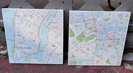 10x10" Wooden Printed Maps $30 both (ST48)