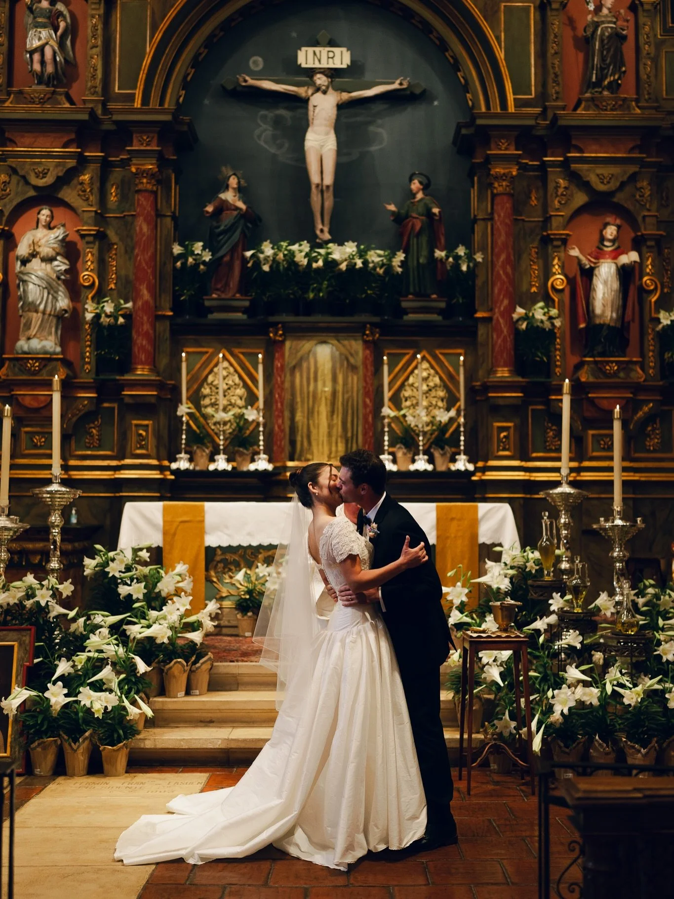 Centuries of history held their first kiss as husband and wife. Claire &amp; Nolan said &ldquo;I do&rdquo; at the Carmel Mission Basilica.

Bride: @clairesullivann_
Groom: @nolan.dunkle
Venue:  @carmelmissionbasilica and @eventsatmissionranch
Wedding