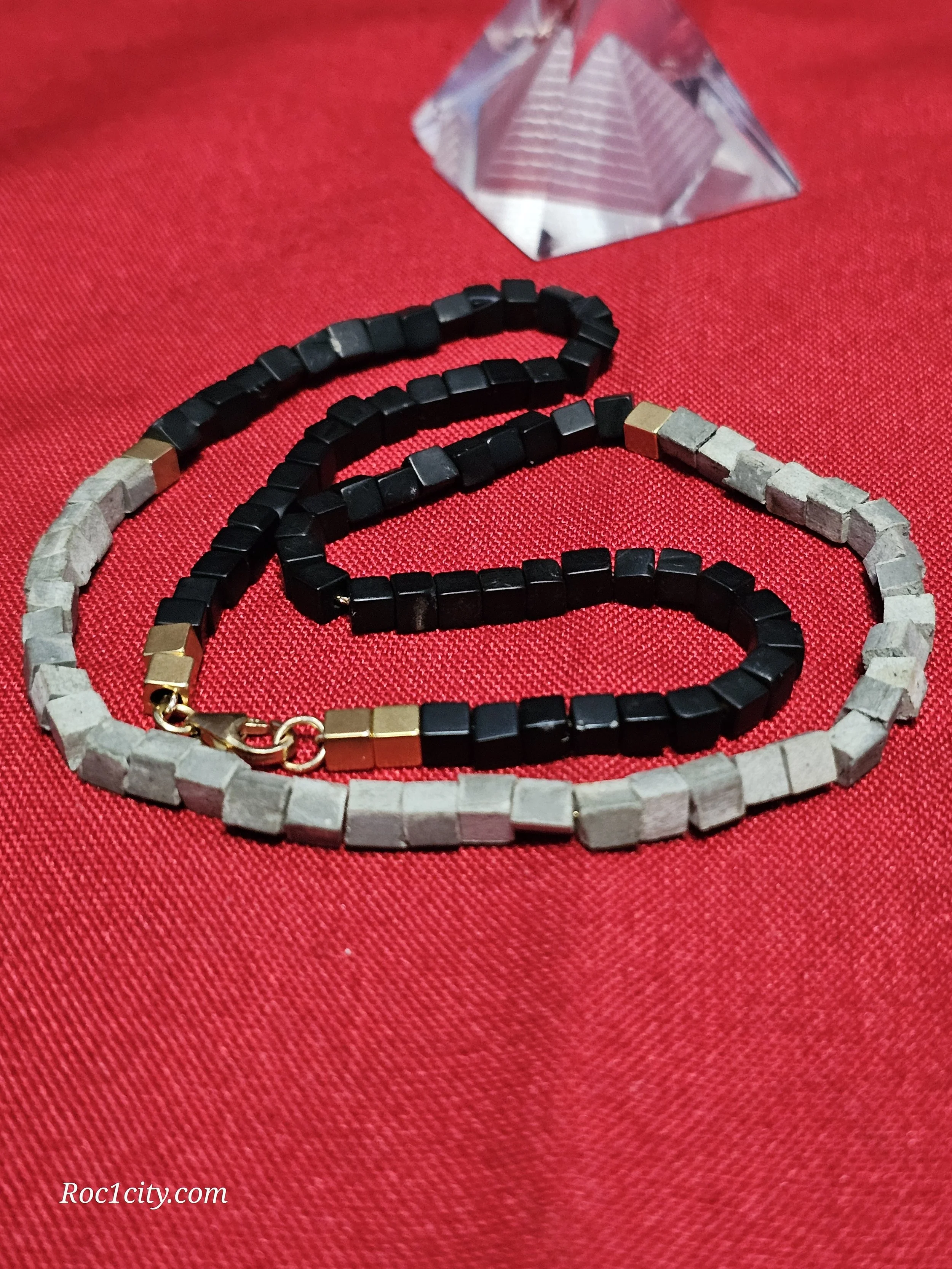 Black Stone Cubes Necklace
