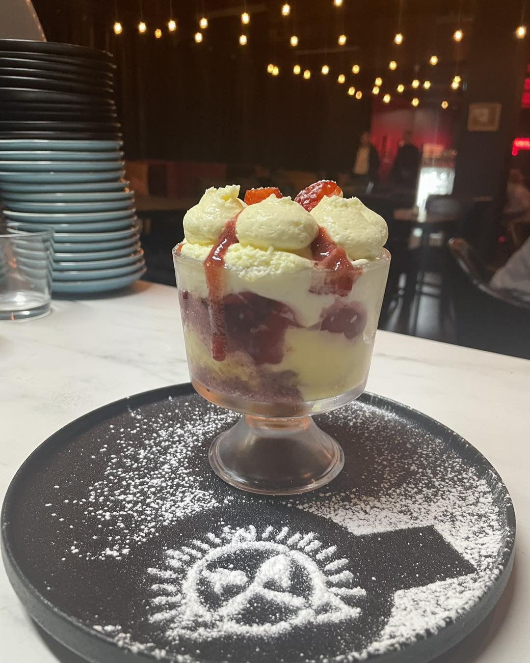 Traditional custard Berry trifle with fresh strawberry compote. 🍓🍓

Open 6pm til 11pm