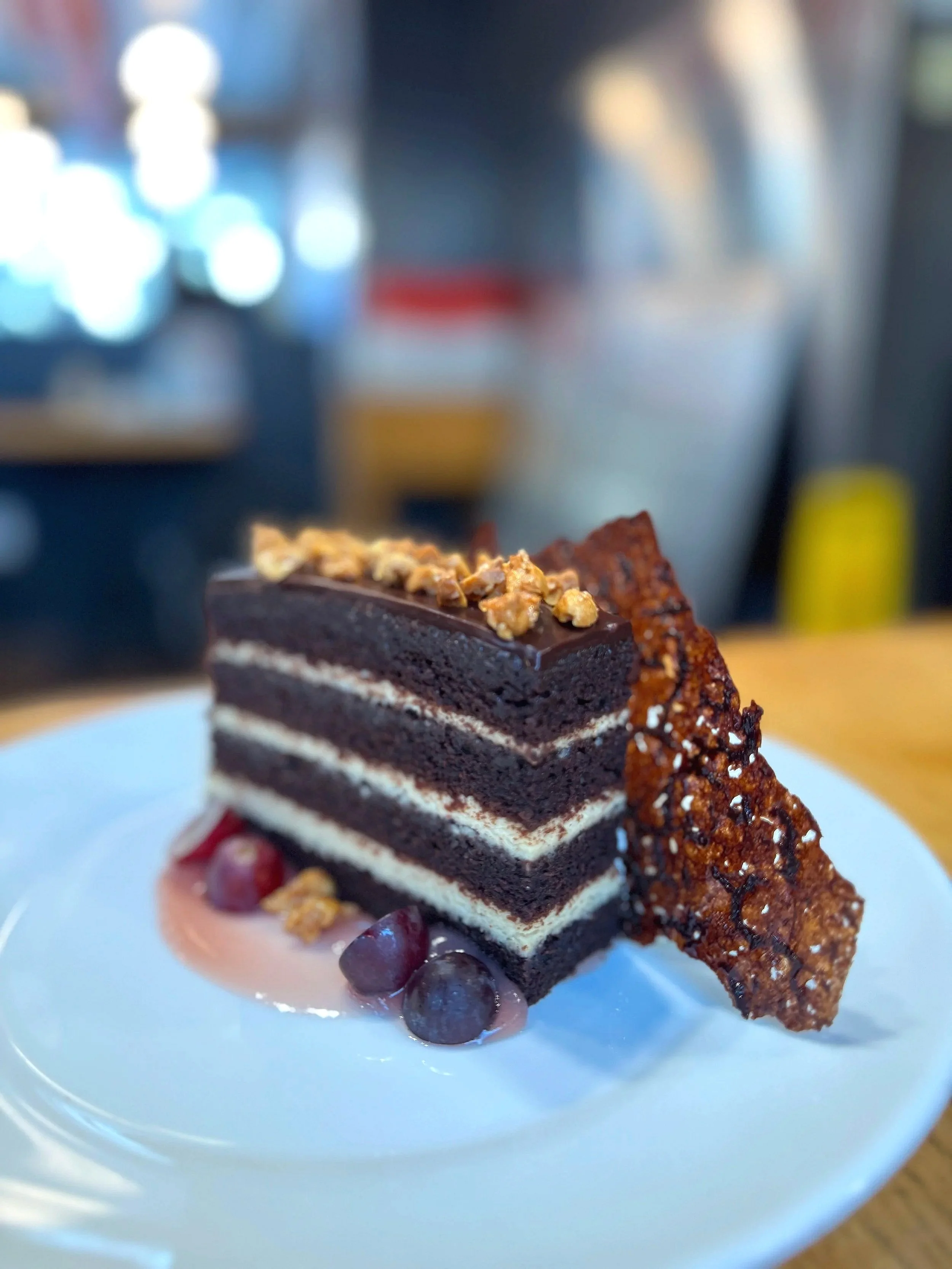 Chocolate Cake Peanut Butter Mousse Candied Peanuts Concord Grape