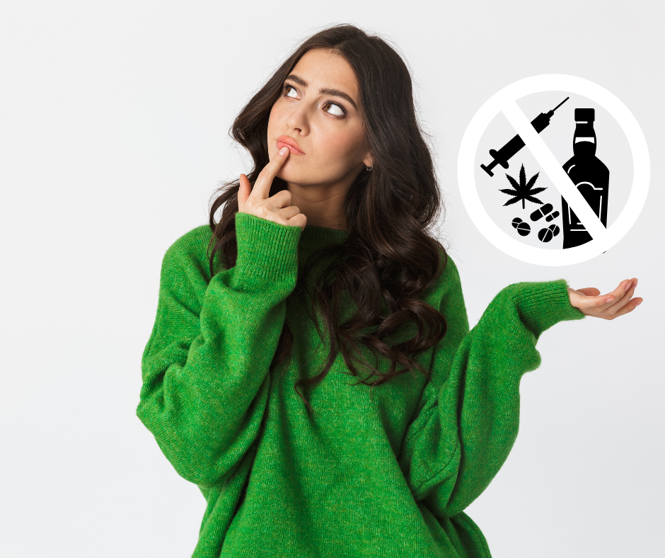 woman in bright green sweater confused and looking upward thinking