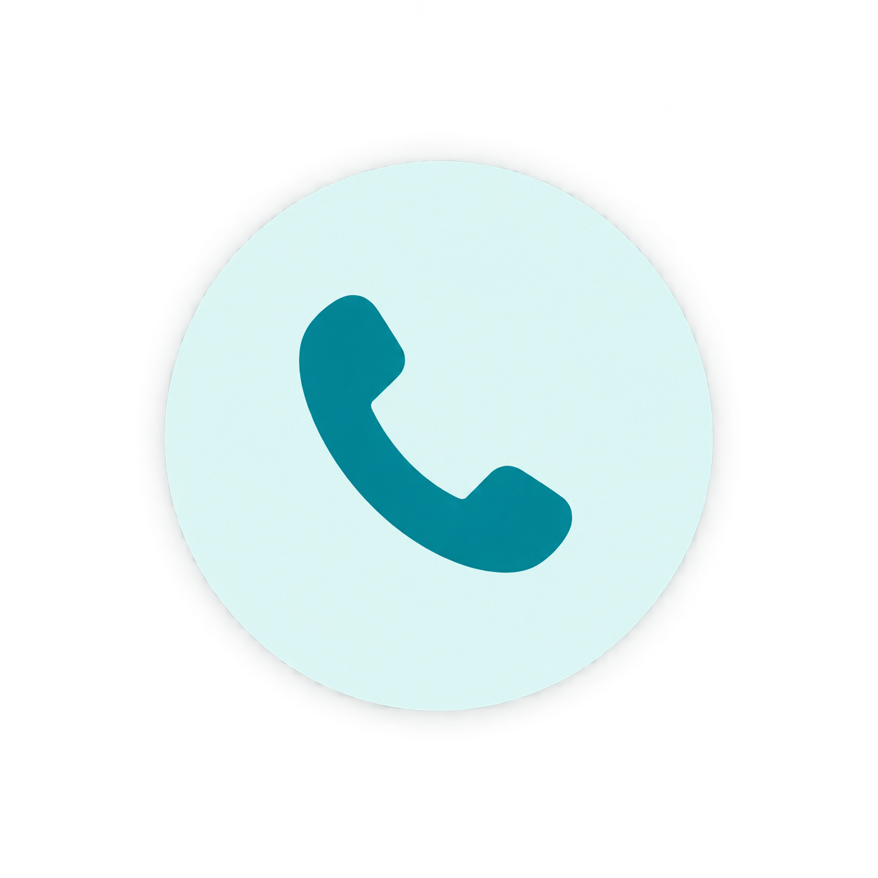 Phone call icon with a teal handset symbol inside a white circle with a light gray rim.