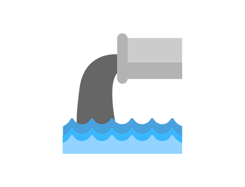 A drawing of water pouring from a pipe into a river
