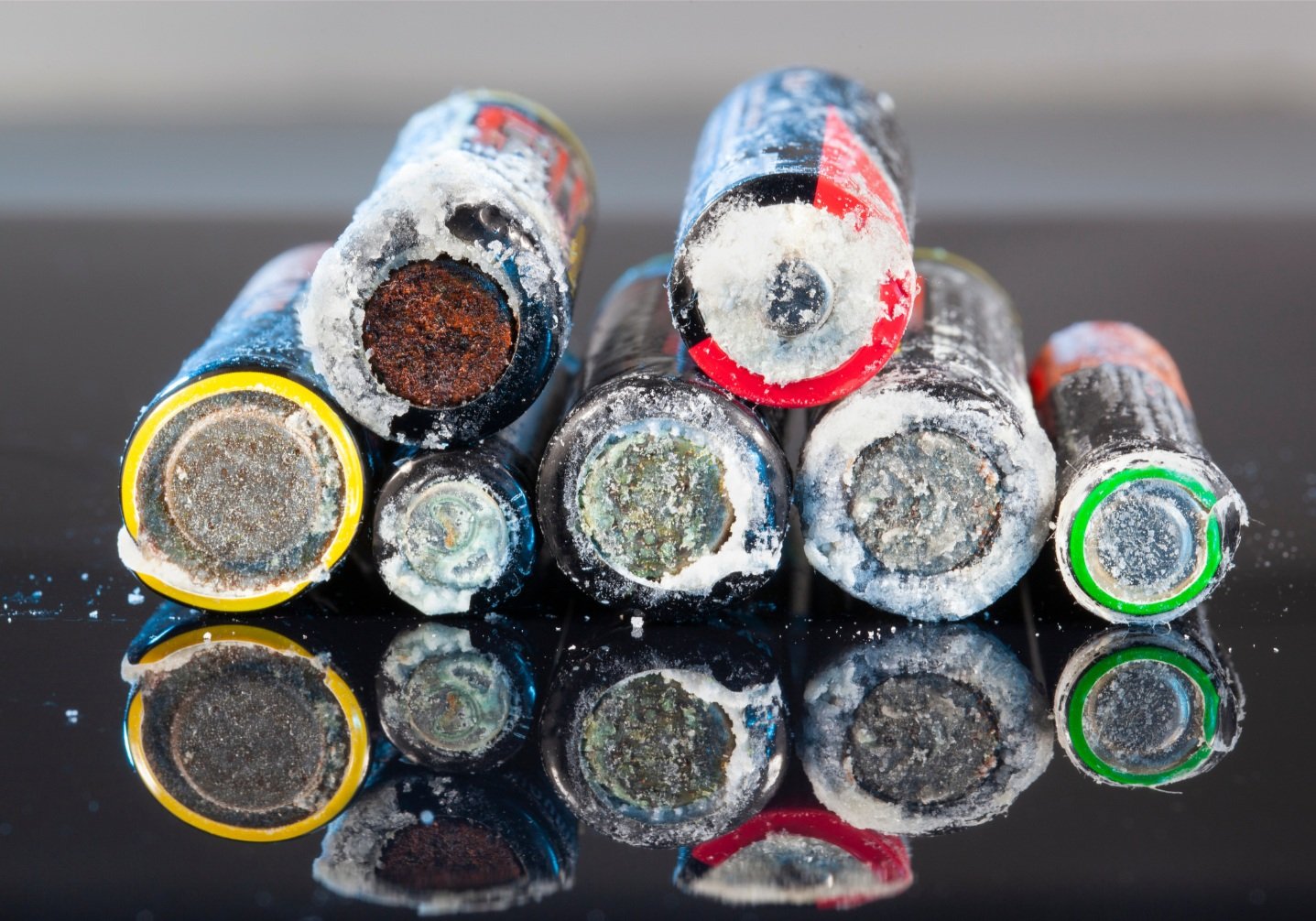 Dead batteries oozing lead