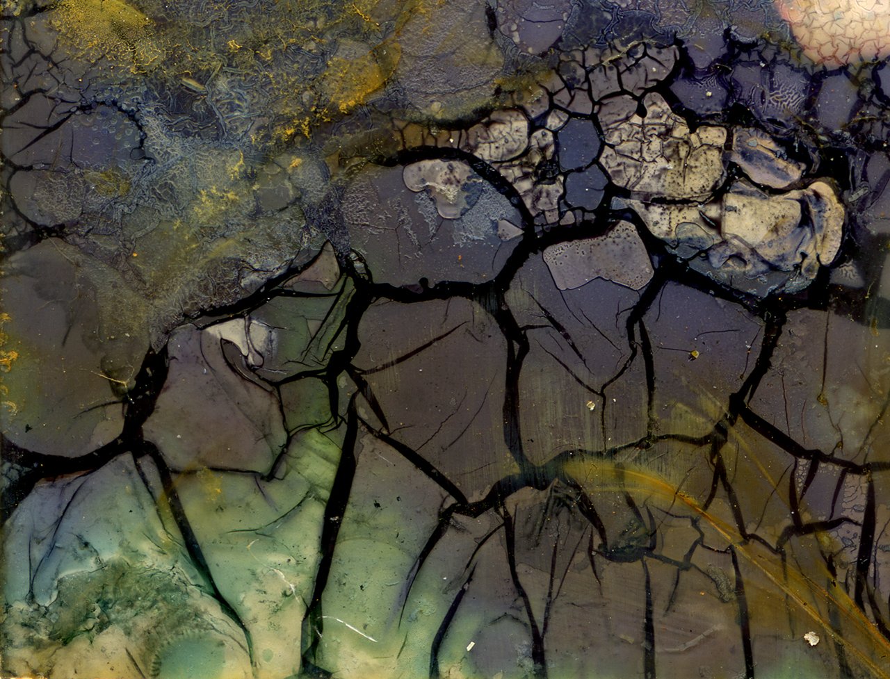Image made on Polaroid i-Type film, left in a shallow bath of water, bleach and other household products for several weeks.