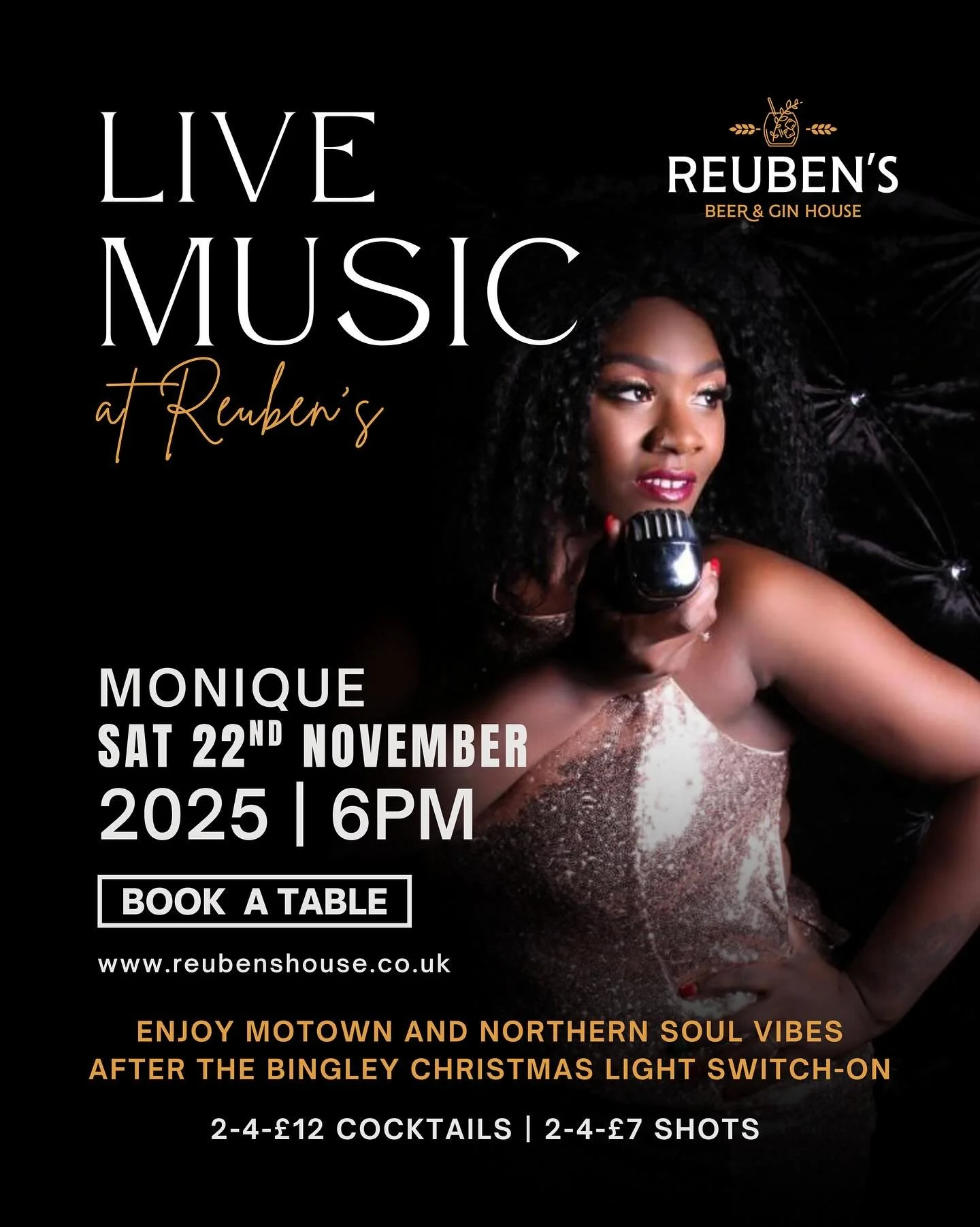 🎅🏼 Get festive in Bingley this Saturday!🎄

Before the lights switch on, swing by Reuben&rsquo;s for a boozy hot chocolate or winter warmer to take with you - guaranteed to keep your hands (and spirits!) warm 🍷❄️

🎶 Then join us from 6pm as Moniq