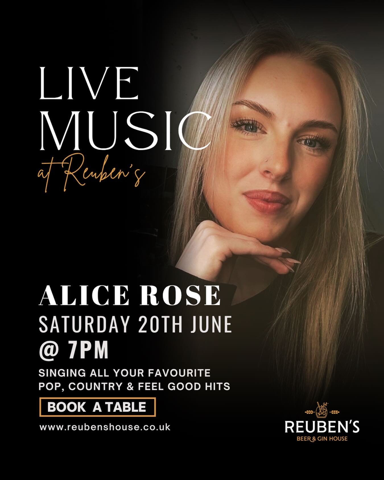 🎶 LIVE MUSIC SATURDAY 20th 🎶

Join us at Reuben&rsquo;s as the brilliant Alice Rose takes to the stage from 7pm! 🎤✨

Expect all your favourite pop, country and feel-good hits &hellip; the perfect soundtrack to a Saturday night with great drinks an