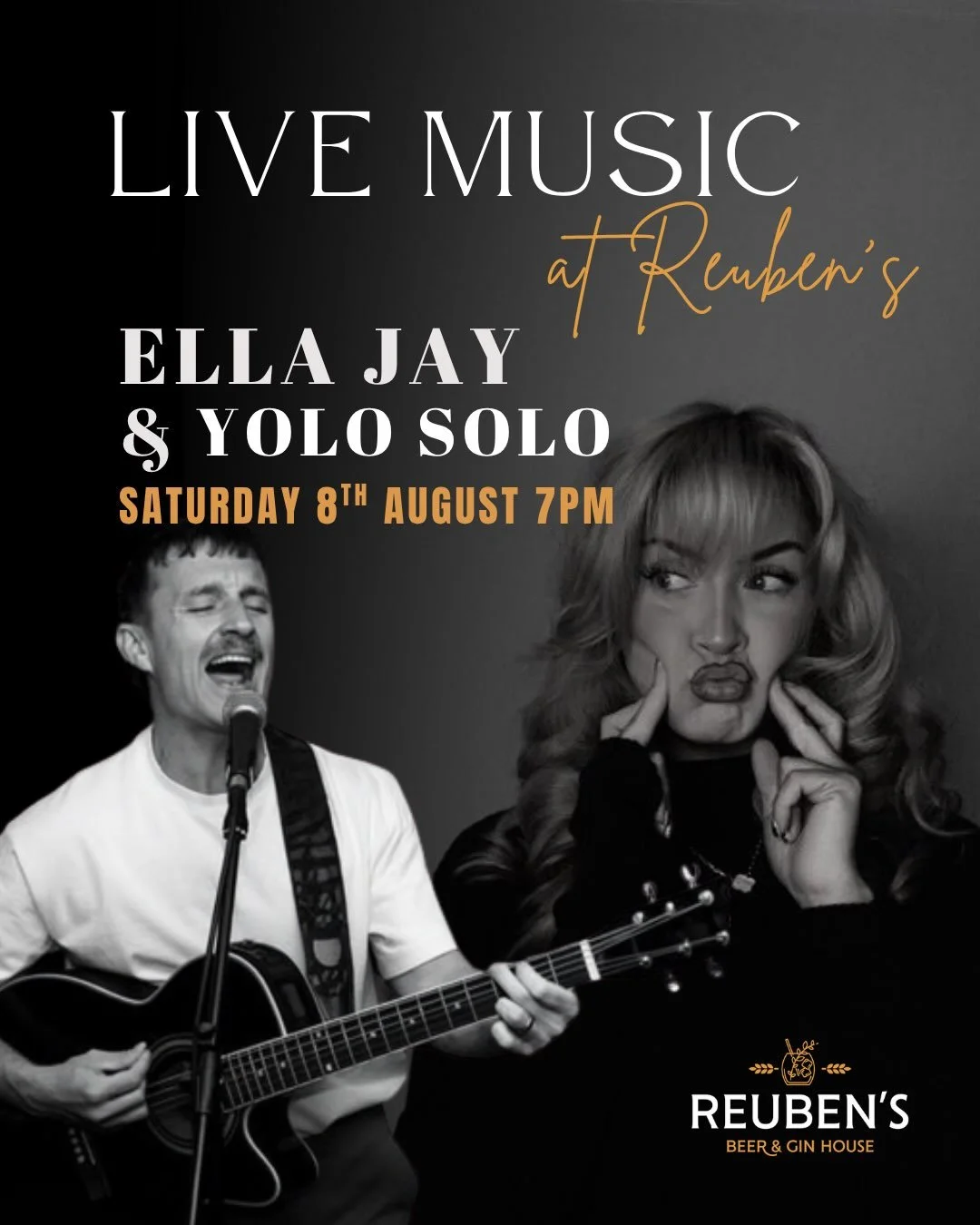 🎶 Saturday 8th August = Sorted 🎶

We&rsquo;ve got an incredible night lined up at Reuben&rsquo;s! 🎤 

From 7pm, the brilliant @ellajay_music takes to the stage, joined by @yolo_solo_acoustic, bringing you an evening packed with fantastic live musi