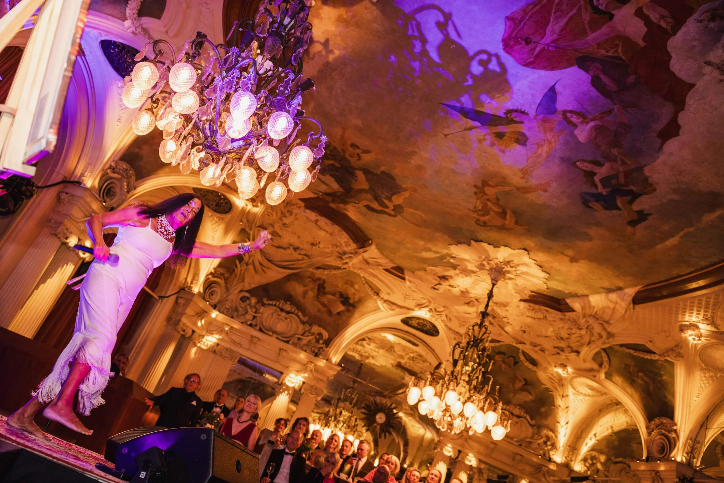 The Savage Rose performing live beneath the historic painted ceiling at Café Opera Stockholm