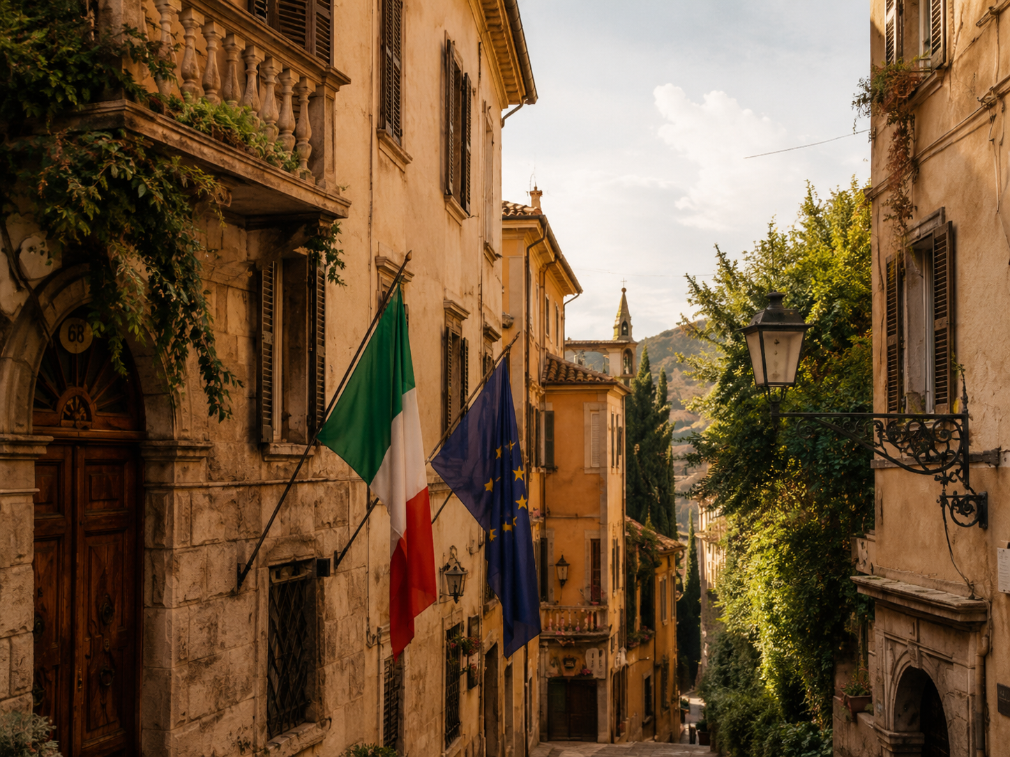 Italian village alleyway with lake view, ideal for civil wedding planning in Italy