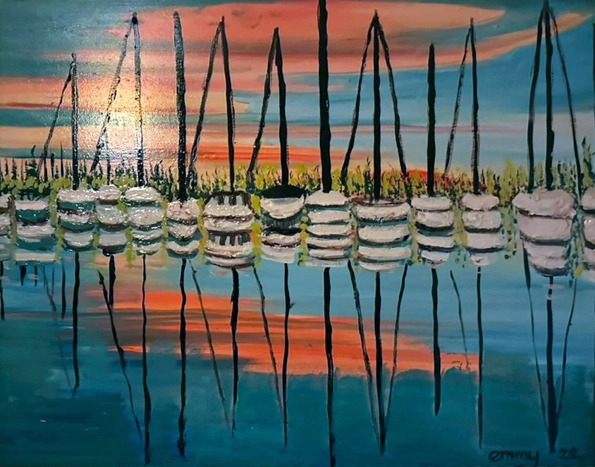Evening masts, oil on canvas, 25x45 cm