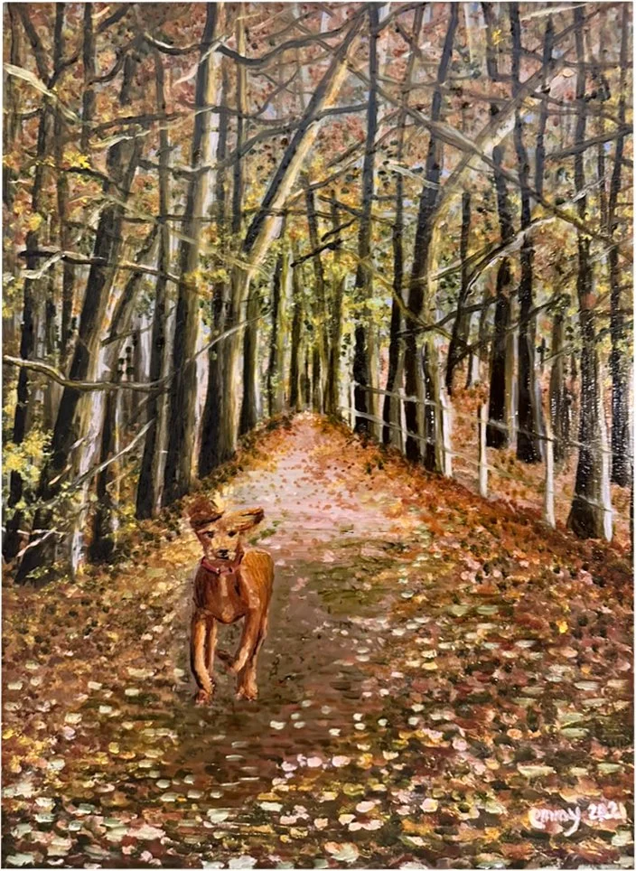 Vizsla pup outing, oil on canvas, 60x35 cm