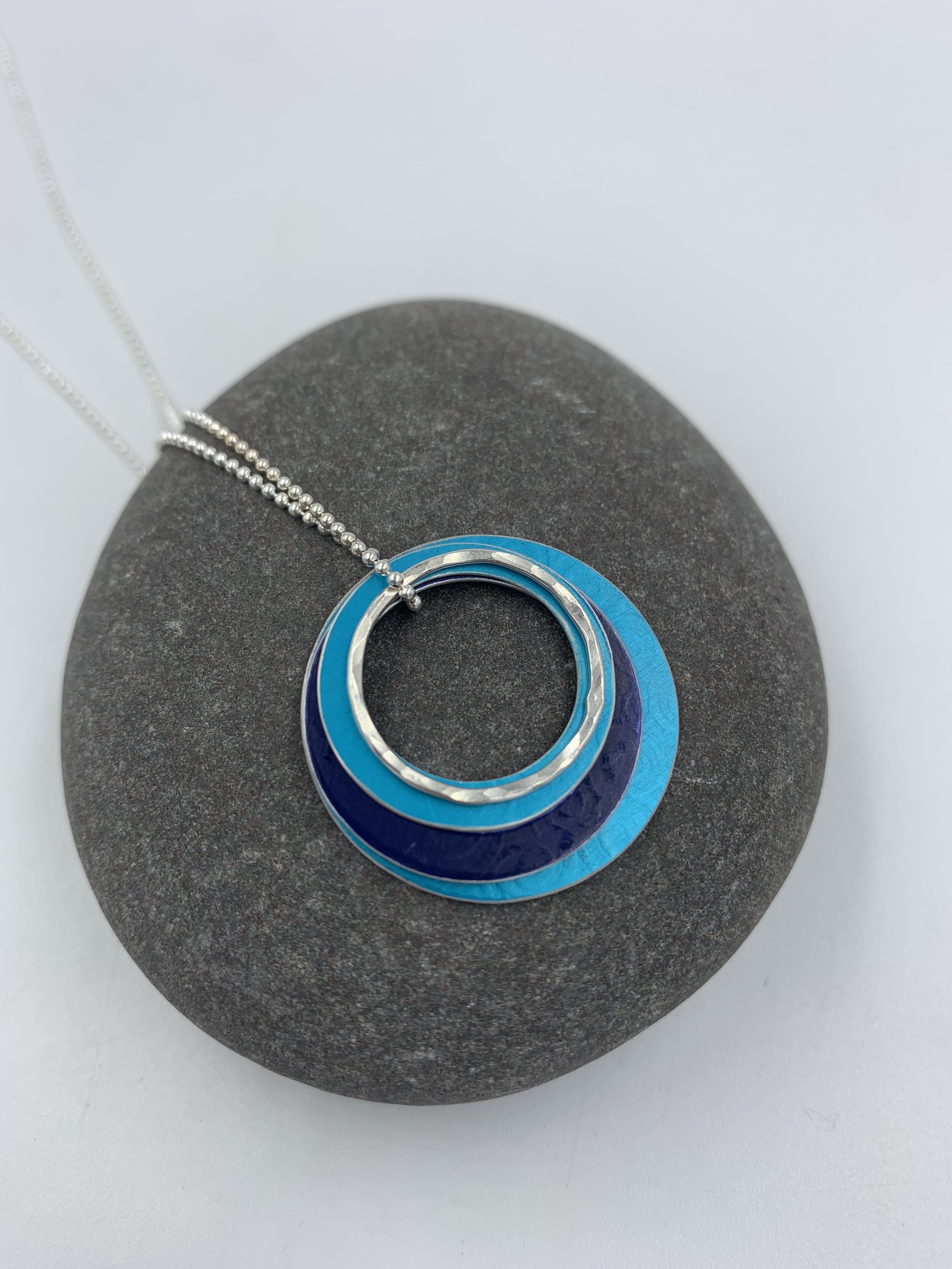 Ripple pendant in navy turquoise and silver