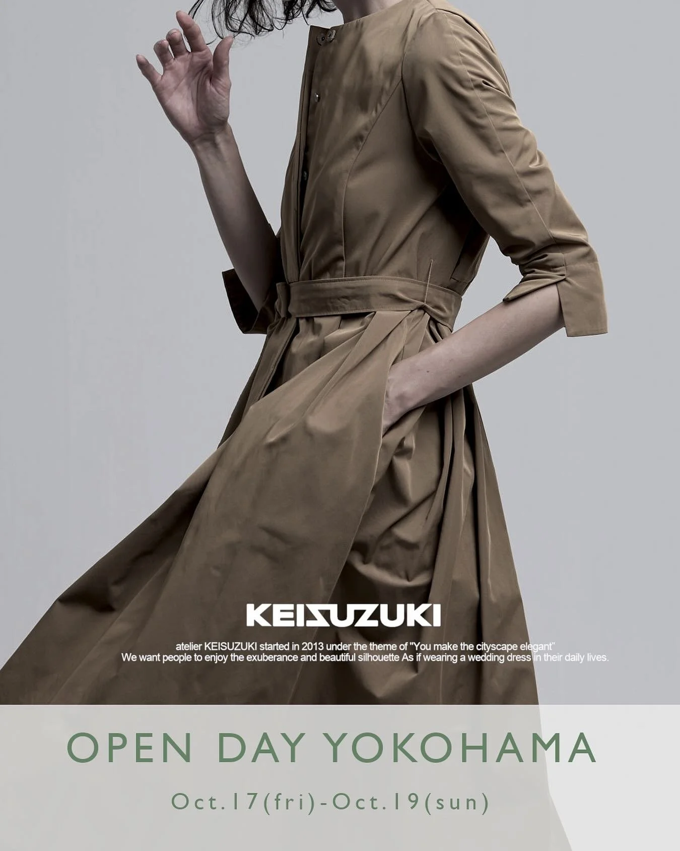 横浜アトリエの扉が開きます。
普段は完全予約制のプライベート空間を、3日間だけ予約なしでお迎えする特別な日。

「いつか着てみたい」と思っていた方へ。
「まずは雰囲気を見てみたい」という方へ。
来春のお祝い行事を、特別な一着で迎えたい方へ。

ゆっくり試着して、デザイナーやスタッフと相談しながら、あなたに似合う一着を見つけませんか?

開催日時
2025年10月17日(金)〜19日(日)
11:00〜18:00
※19日のみ11：30〜18：00

場所
横浜アトリエサロン
〒231-0014 