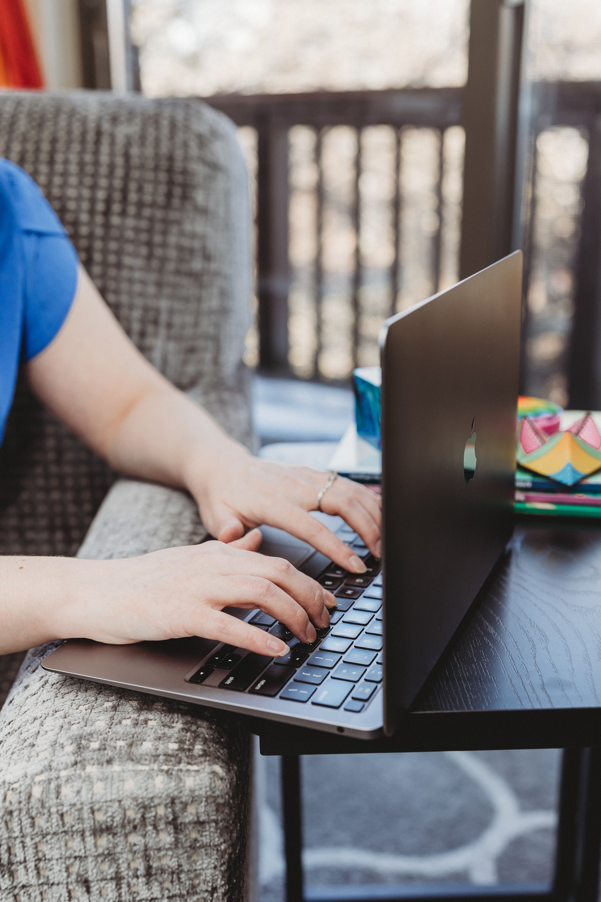 Therapist for children peoria il scheduling by typing on a laptop