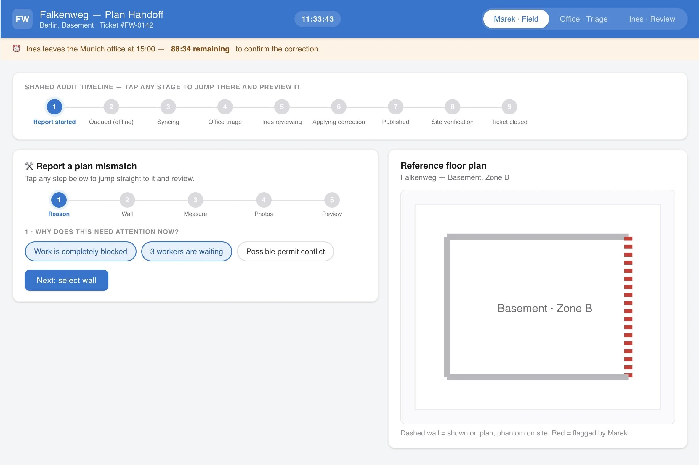 Falkenweg Plan Handoff: Offline First Field Reporting