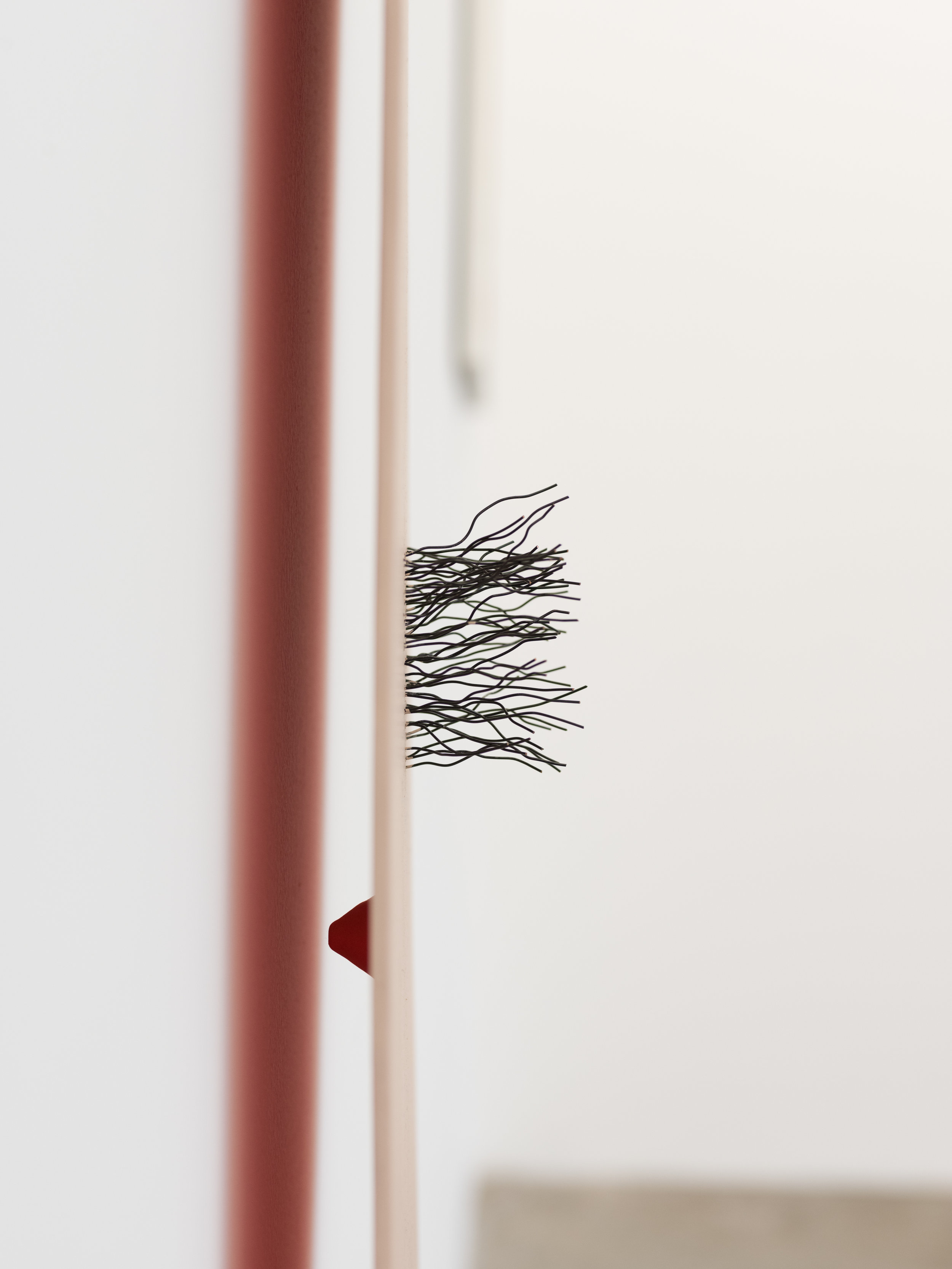  Stephanie Rohlfs   Long Long (detail) , 2018  Wood, paint, wire, epoxy, clay  56 x 13 x 7 in 