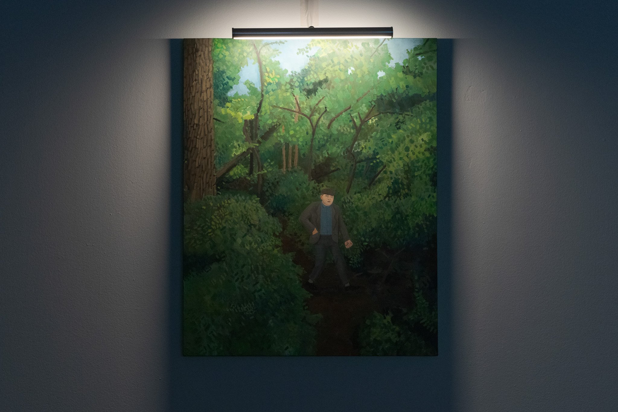  Kate Rhoades,  Czolgosz in the Woods , 2020. Oil on panel, 24 x 30 inches. Courtesy of the artist. Photo: Nando Alvarez-Perez. 