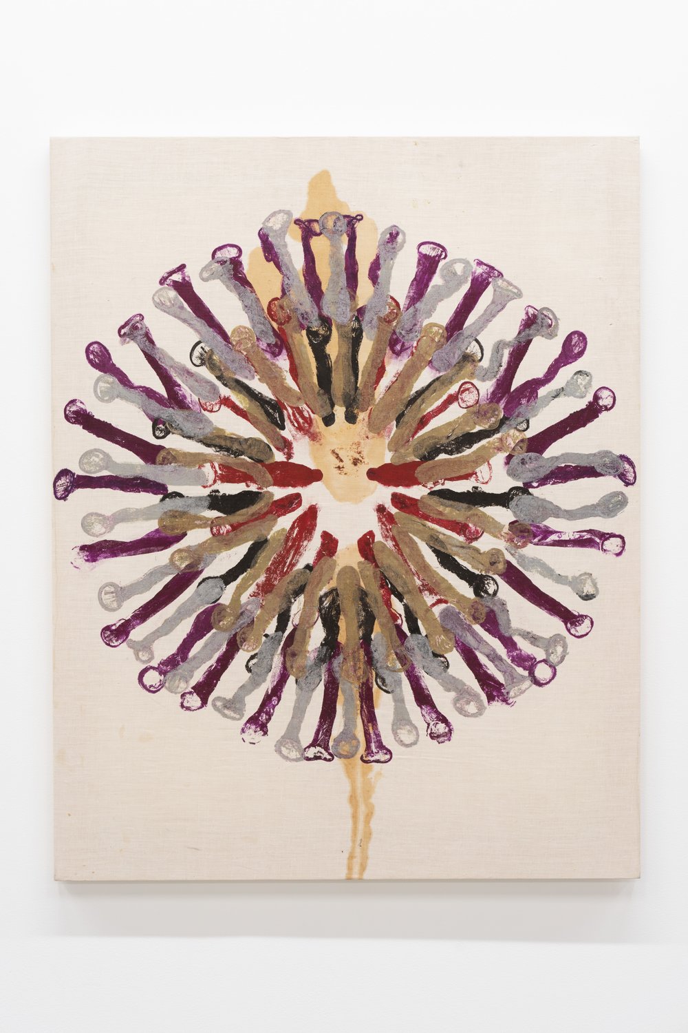  Chrysanne Stathacos,  Condom Mandala (Anne) , 1991. Oil on portrait linen with rose blood, 45 1/2 x 36 inches. Courtesy of the artist and Cooper Cole Gallery, Toronto. Photo: Nando Alvarez-Perez 