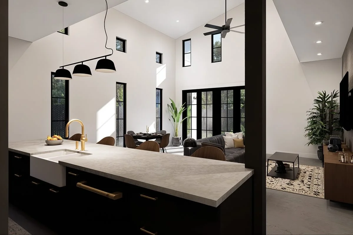 Entrees 3.0 - Looking at the two-story ceiling height living room from the kitchen

#architecture #design #interiordesign #interior #homedecor #architect #home #architecturelovers #construction #homedesign #building #archilovers #interiors #luxury #d