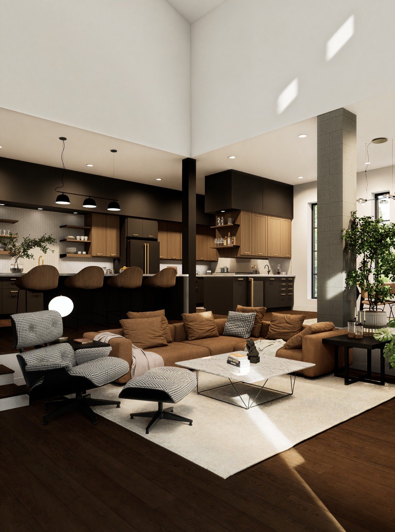 Entrees 4.0 - Sunken living room, looking towards the kitchen and wet bar

#architecture #design #interiordesign #interior #homedecor #architect #home #architecturelovers #construction #homedesign #building #archilovers #interiors #luxury #decor #int