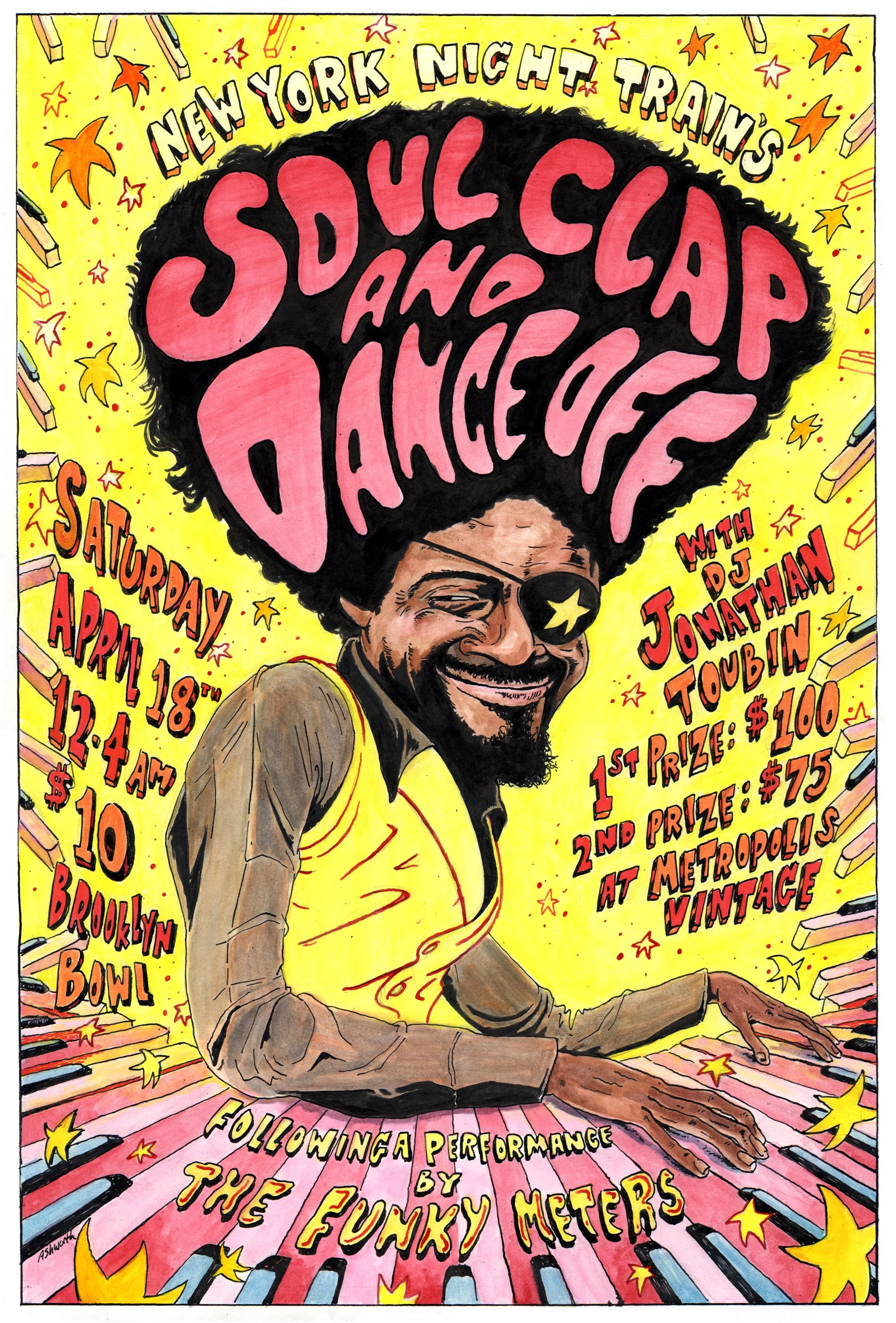 Soul Clap & Dance-Off poster with James Booker featuring live The Funky Meters. April 2015.