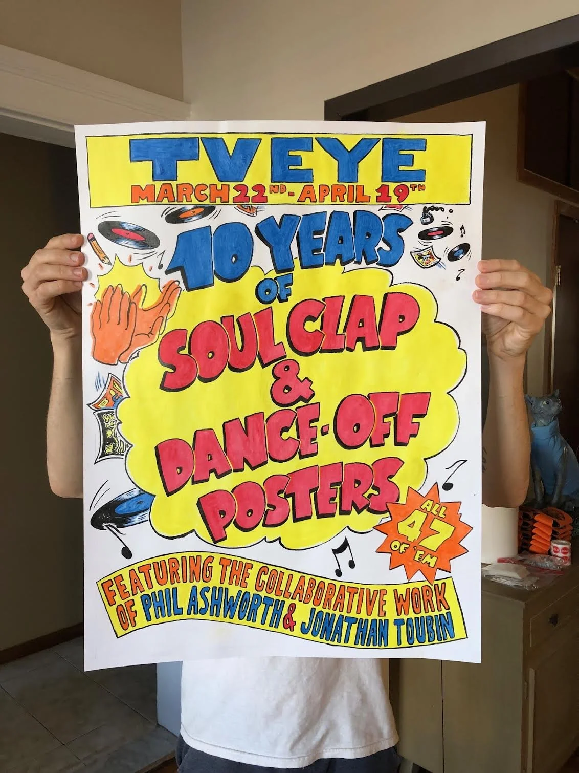 In 2024, a Soul Clap & Dance-Off poster show was put together to celebrate 10 years of Jonathan Toubin and Phil Ashworth's collaboration. The show ran from March 22nd-April 19th in the TV EYE gallery. 