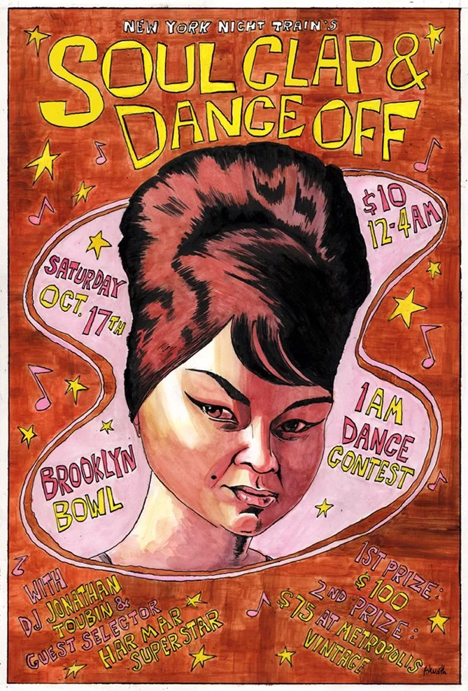 Soul Clap & Dance-Off poster with Etta James featuring guest DJ Har Mar Superstar. October 2015.