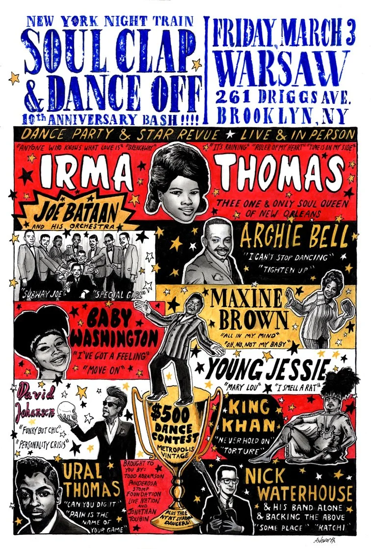 Soul Clap & Dance-Off 10th Anniversary poster featuring live Irma Thomas. March 2017.
