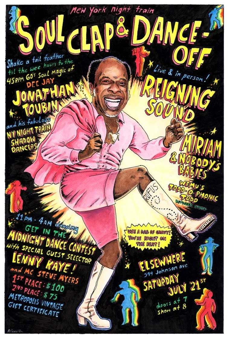 Soul Clap & Dance-Off poster with Rufus Thomas featuring live Reigning Sound. July 2018.