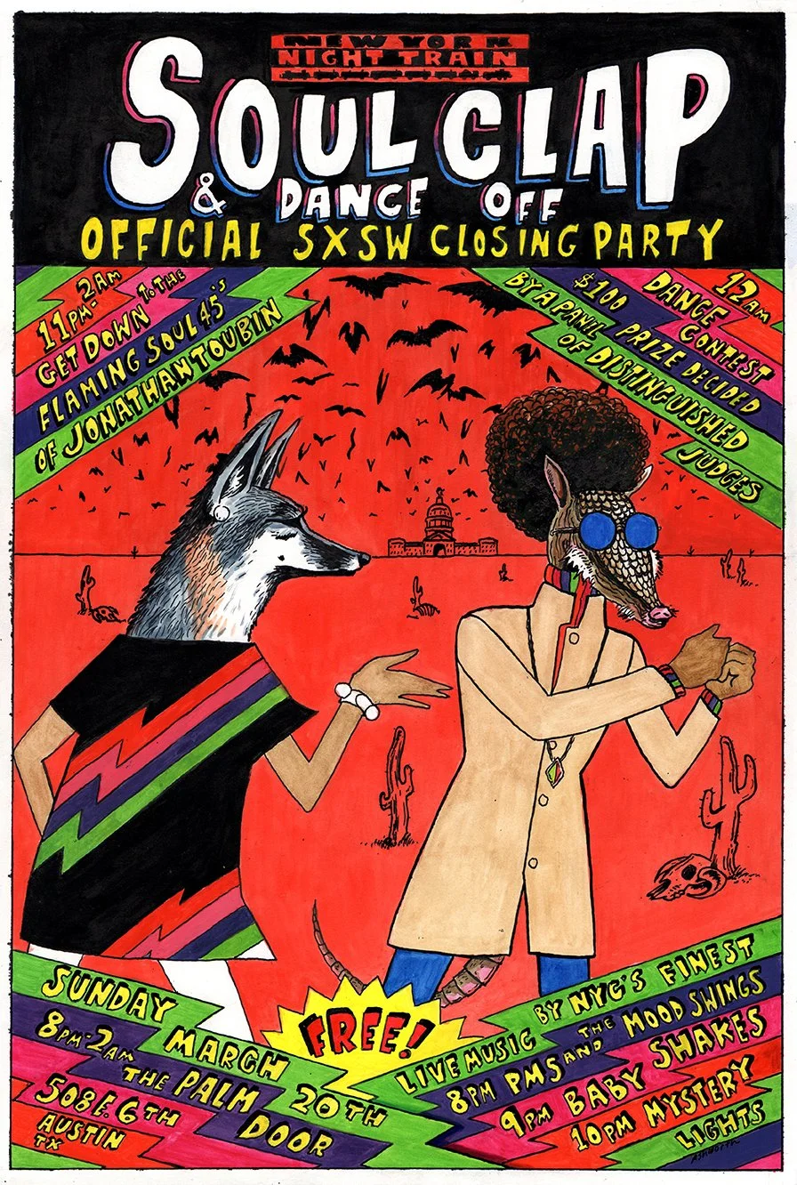 Soul Clap & Dance-Off Official SXSW Closing Party poster. Homage to Archie Bell's Tighten Up album cover. March 2016.
